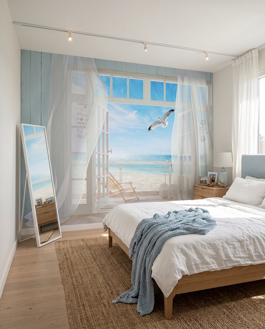 Gordijnen naar blauwe zee — interieur 3