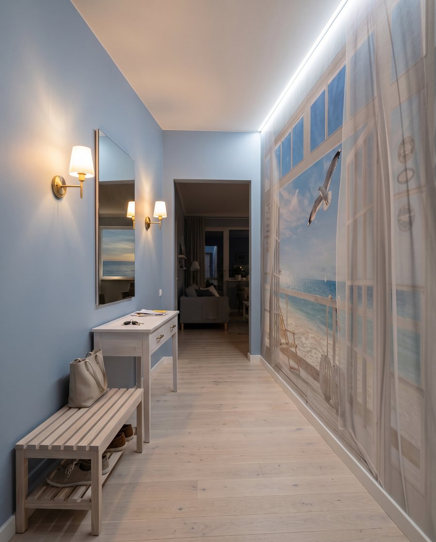Gordijnen naar blauwe zee — interieur 4
