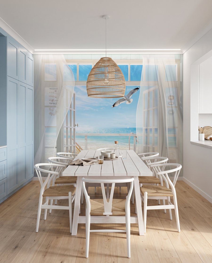 Gordijnen naar blauwe zee — interieur 5