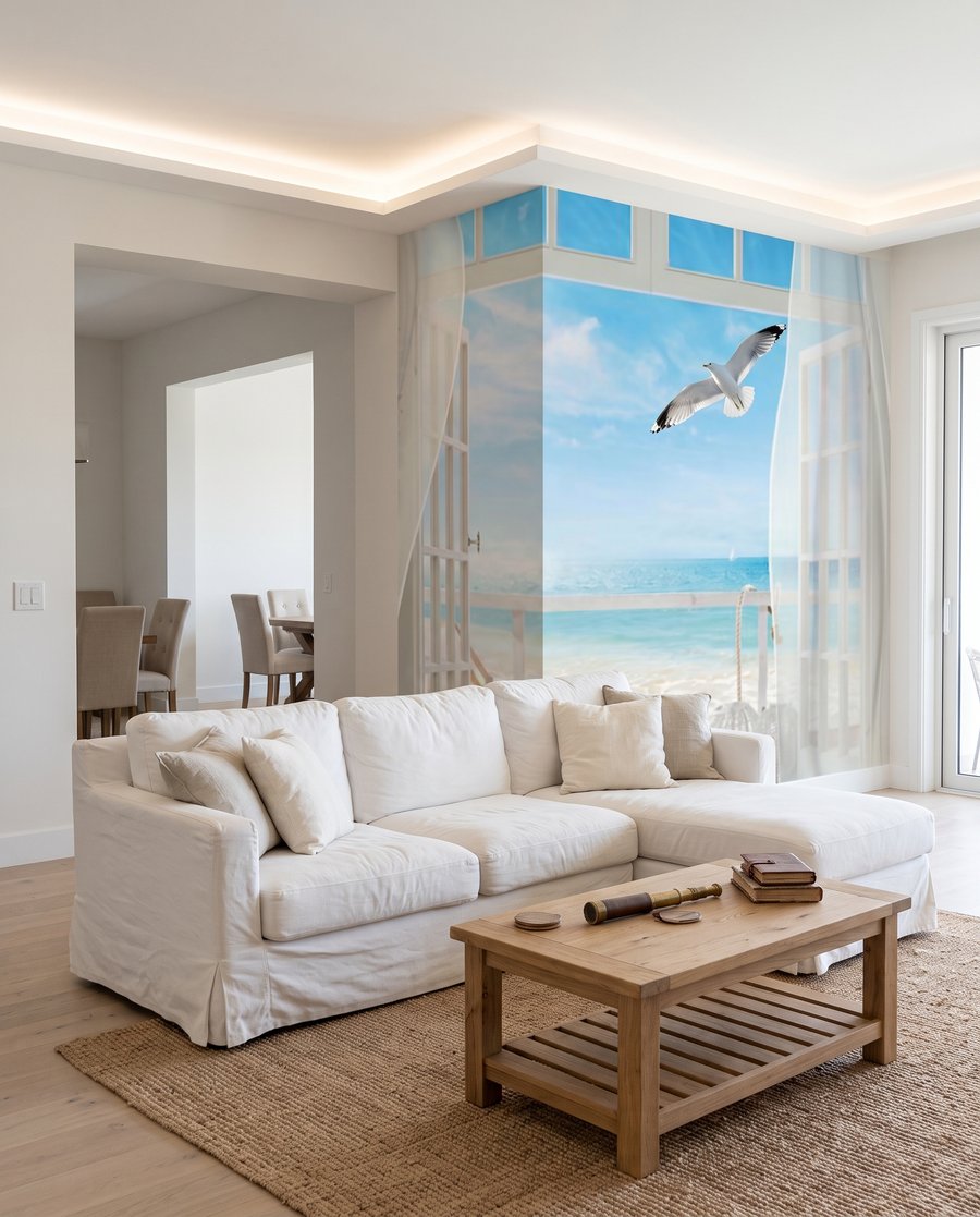 Gordijnen naar blauwe zee — interieur 6
