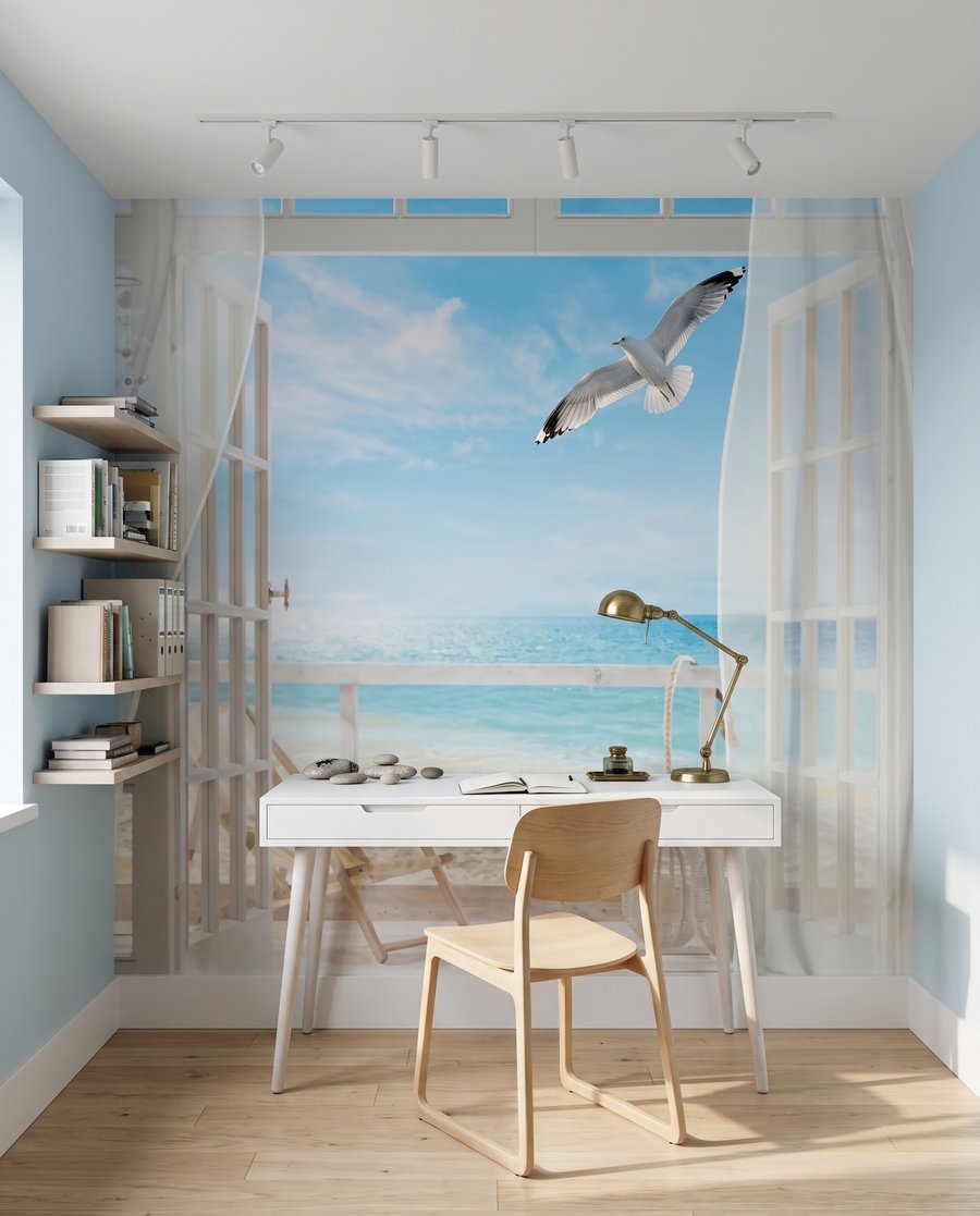 Gordijnen naar blauwe zee — interieur 7