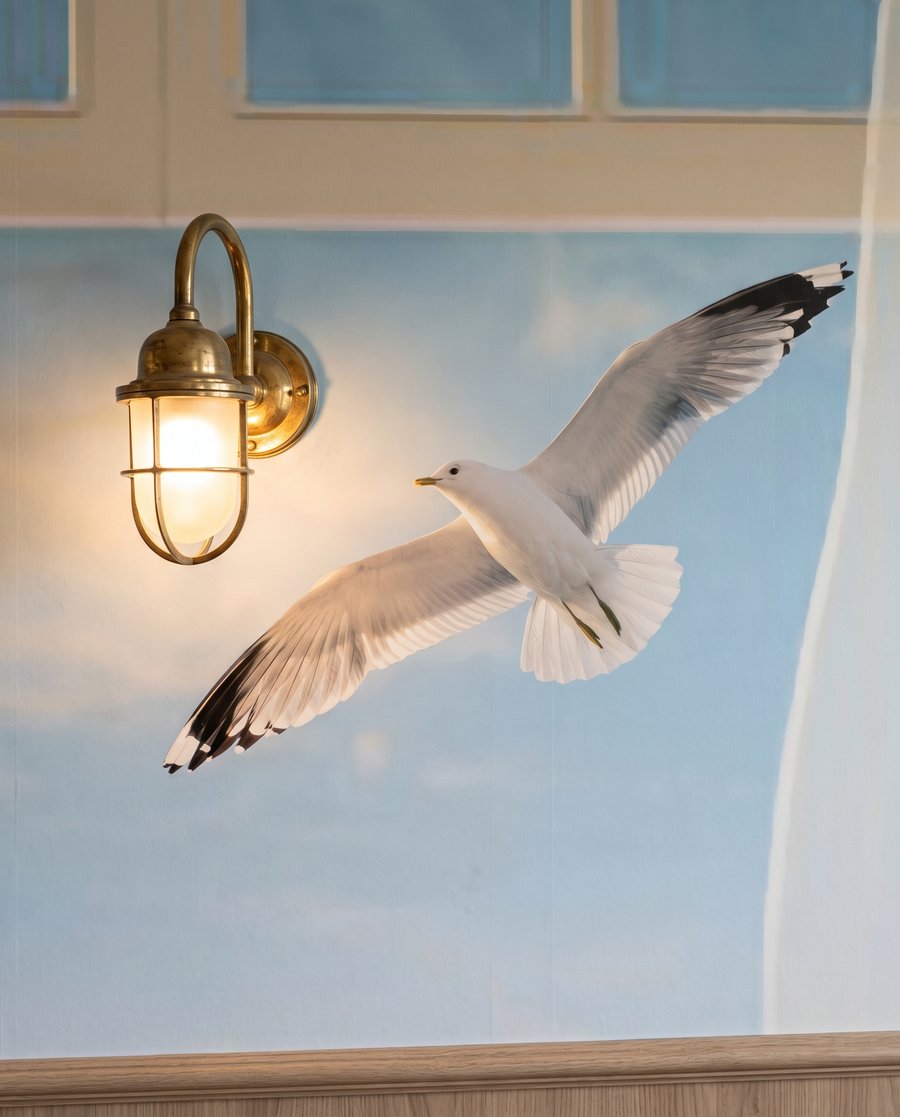 Gordijnen naar blauwe zee — detail