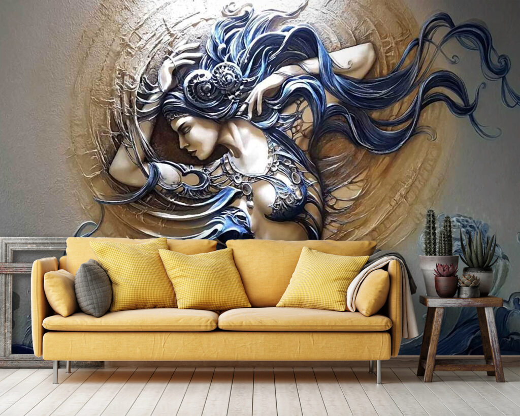 Vrouw met golvende sierkrullen — interieur 4