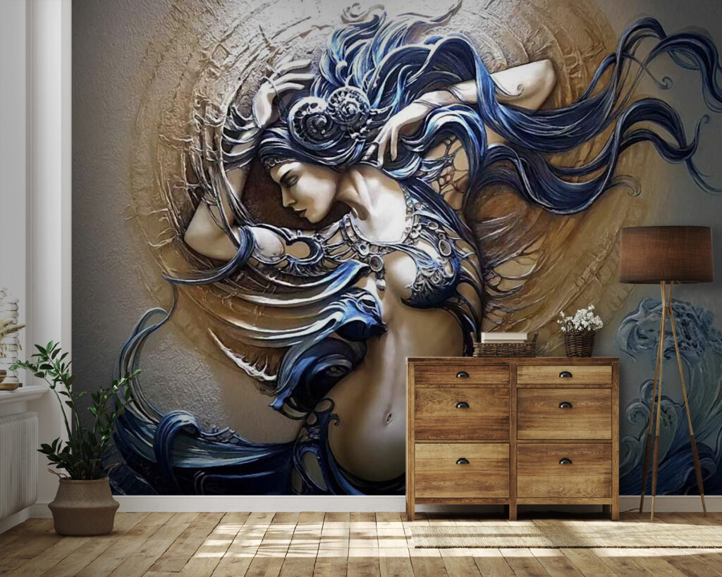 Vrouw met golvende sierkrullen — interieur 1