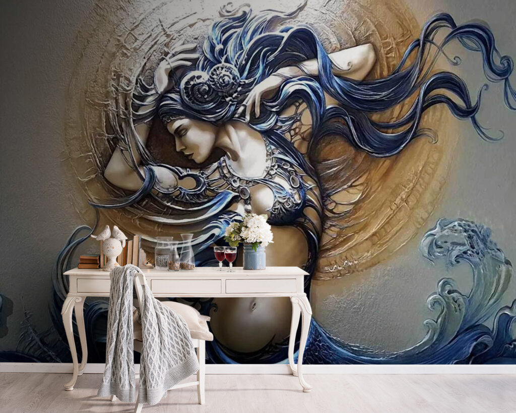 Vrouw met golvende sierkrullen — interieur 5