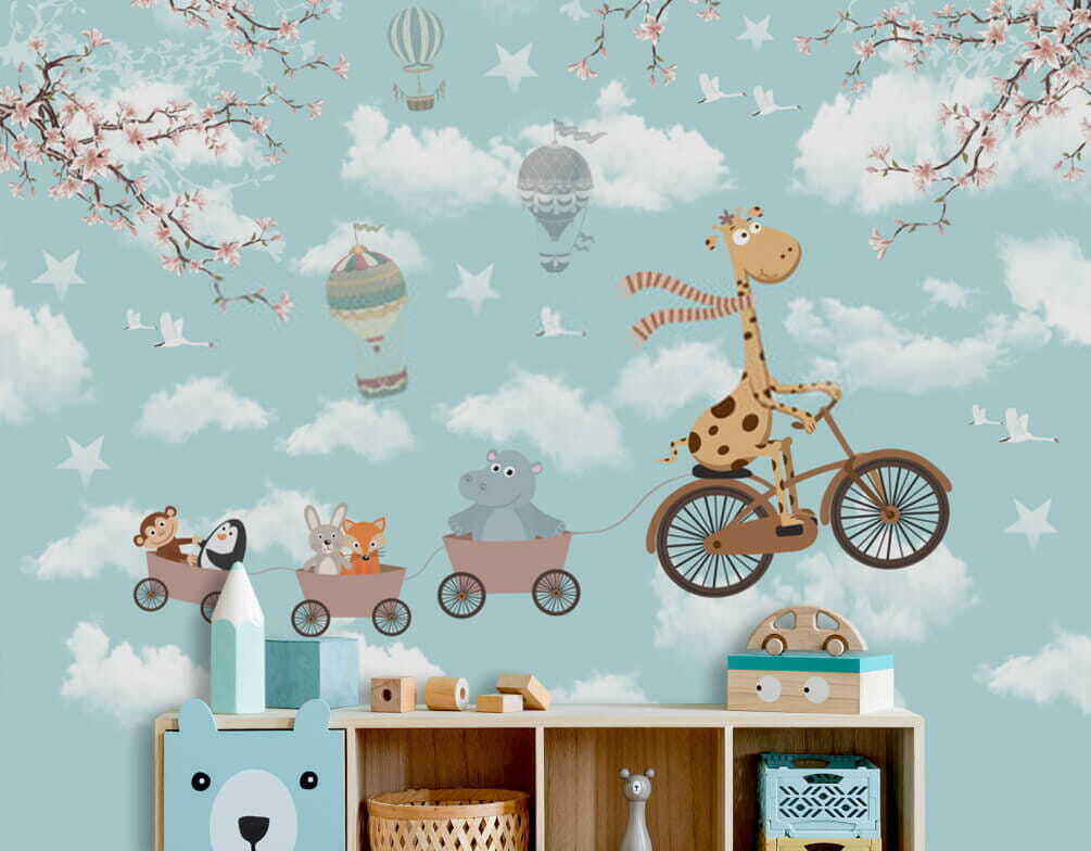 Giraf fietst boven wolken — interieur 1