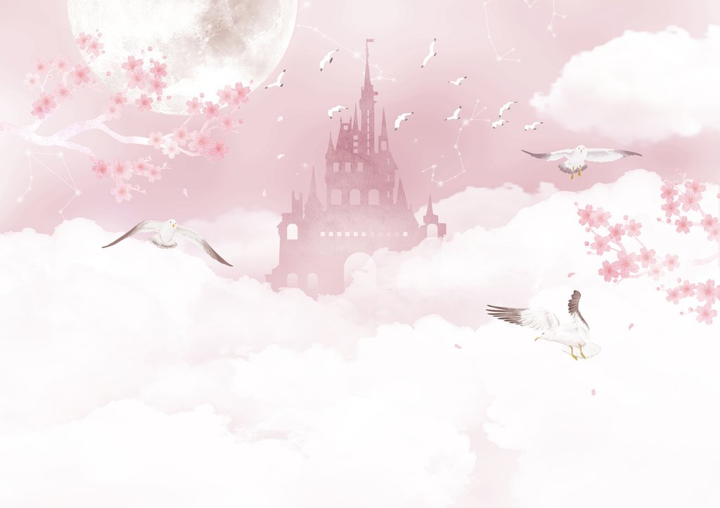 Kasteel tussen roze wolken — volledig ontwerp