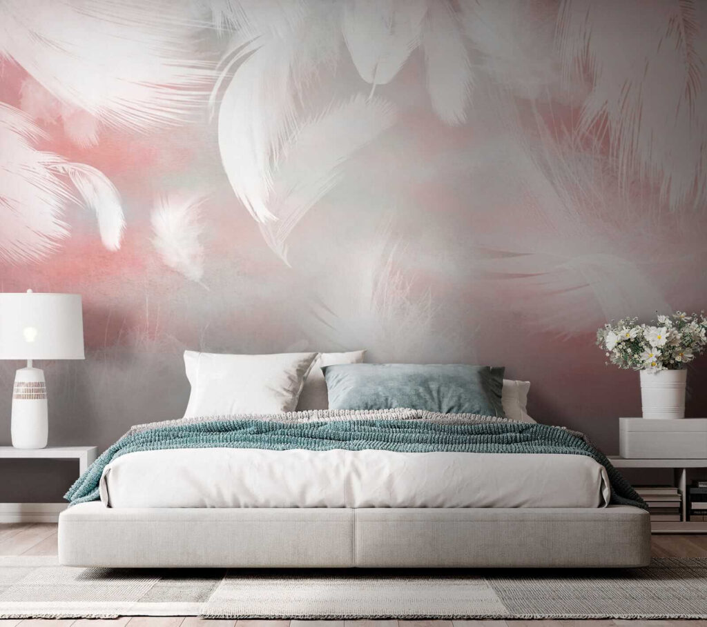 Witte veren op een roze achtergrond — interieur 3