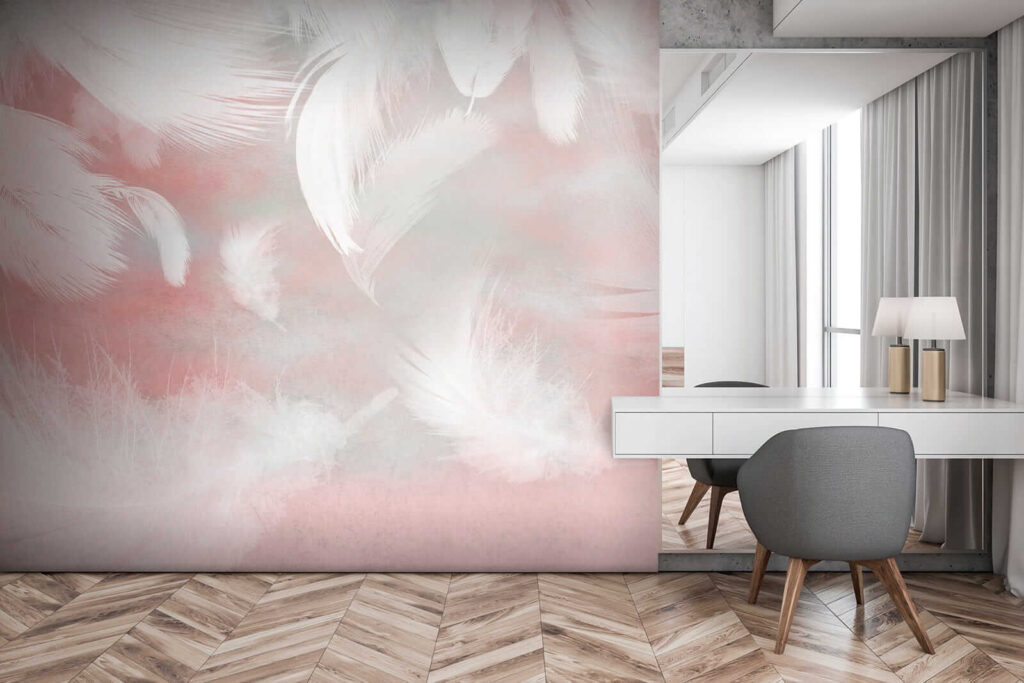 Witte veren op een roze achtergrond — interieur 4