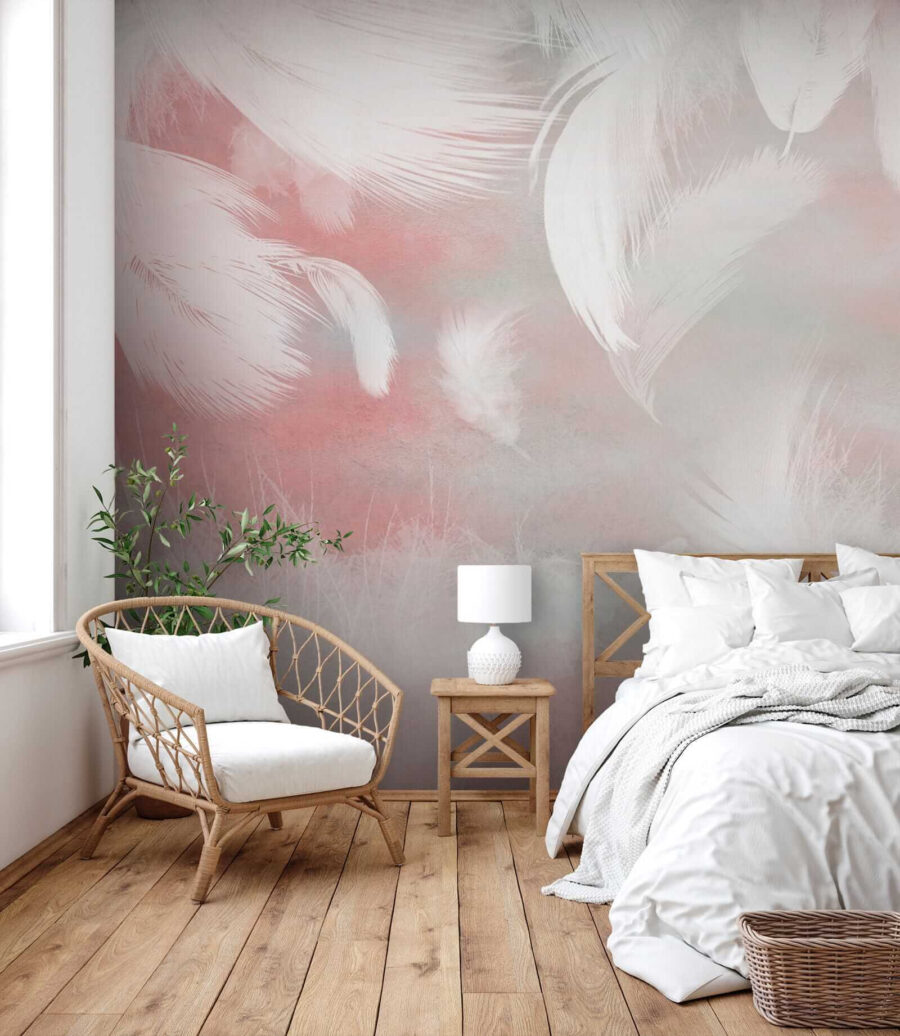 Witte veren op een roze achtergrond — interieur 5