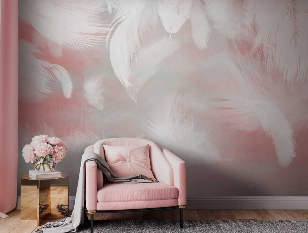 Witte veren op een roze achtergrond — interieur 6