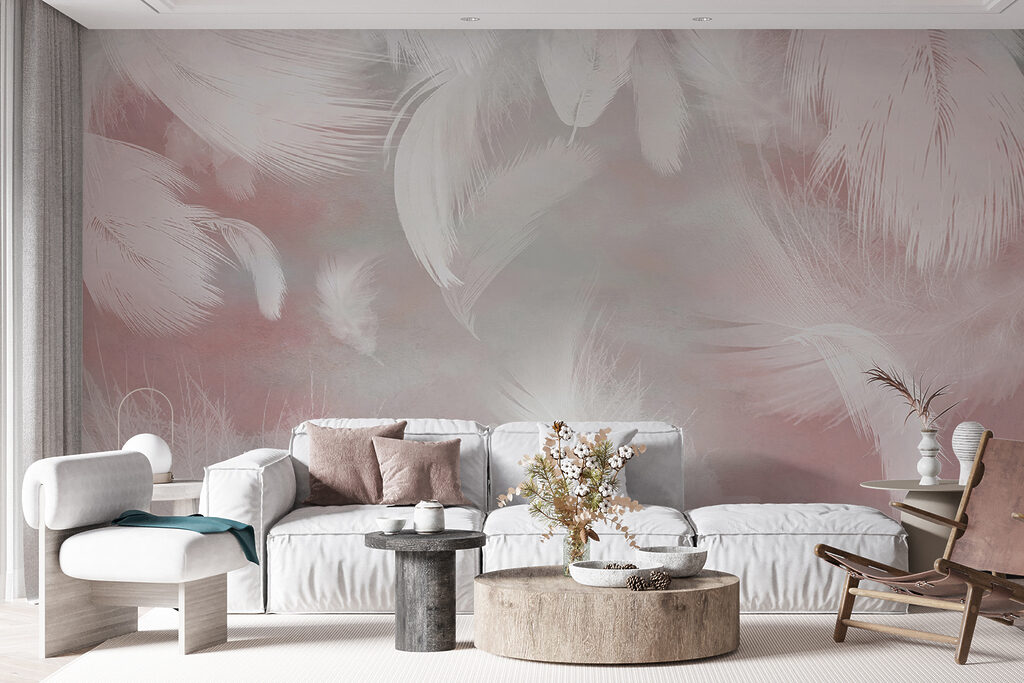 Witte veren op een roze achtergrond — interieur 9
