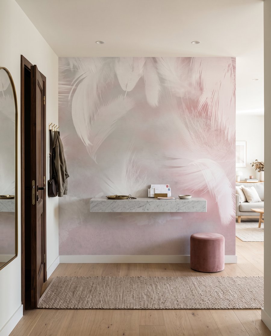 Roze veren dwarrelen neer — interieur 4