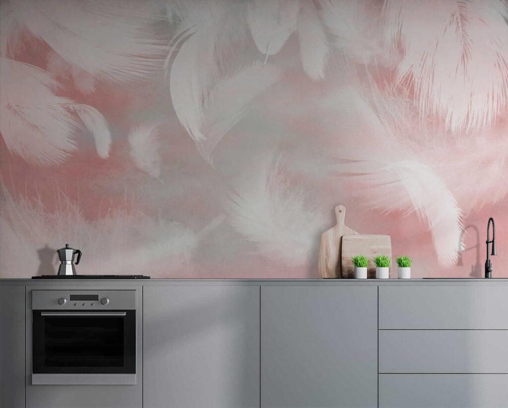 Witte veren op een roze achtergrond — interieur 7