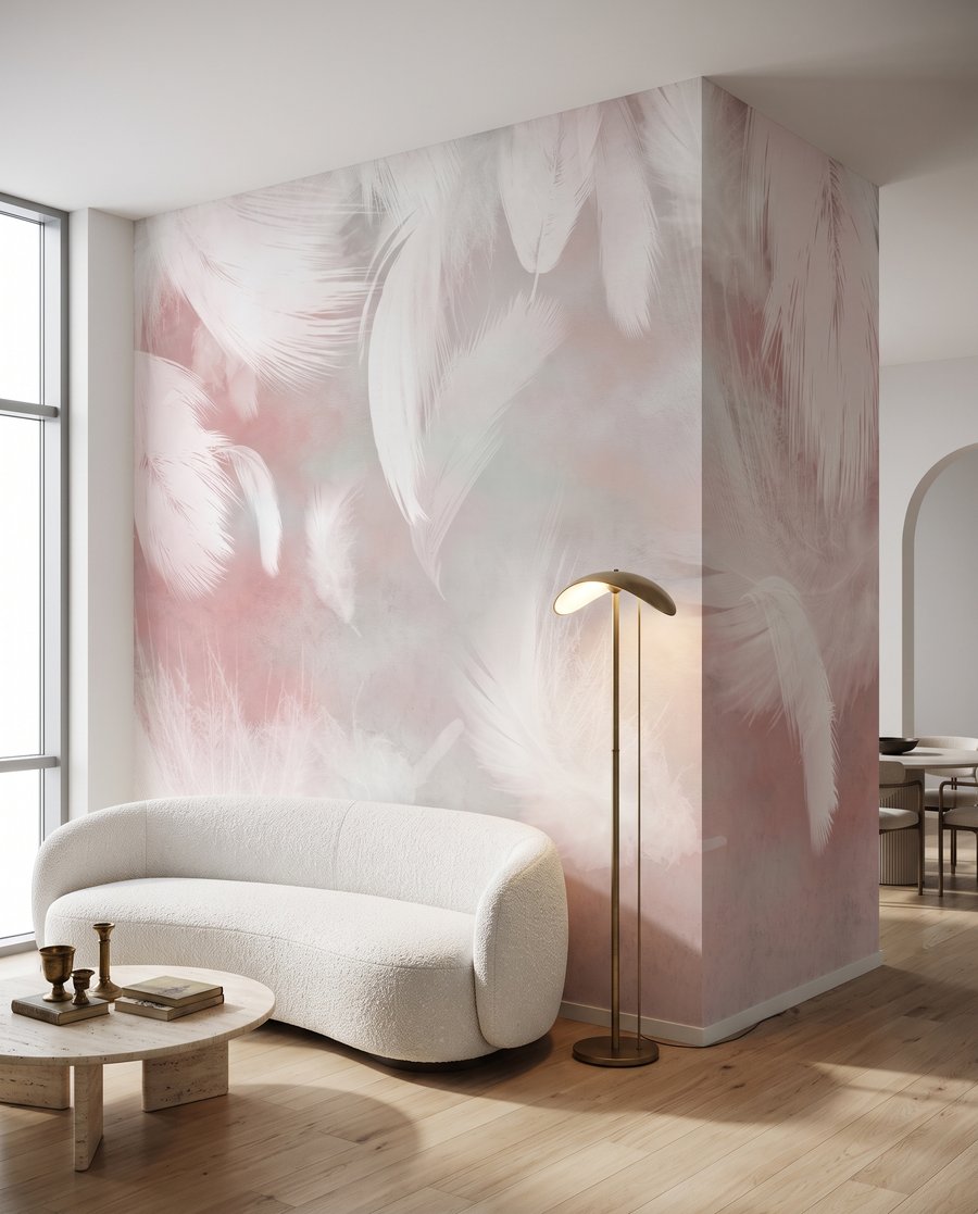 Roze veren dwarrelen neer — interieur 5