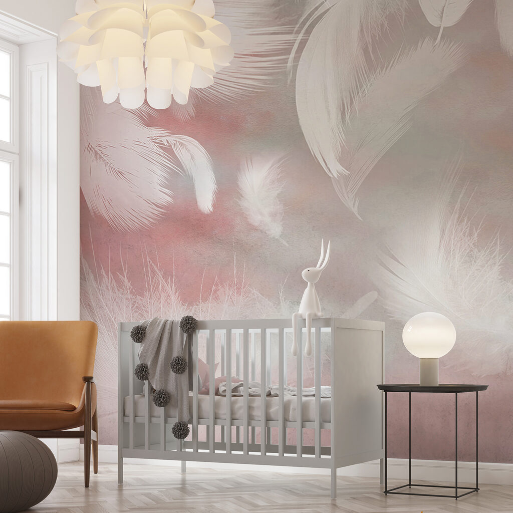Witte veren op een roze achtergrond — interieur 10