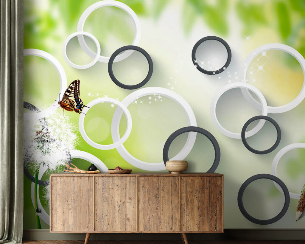Cirkels rond witte pluisbollen — interieur 1