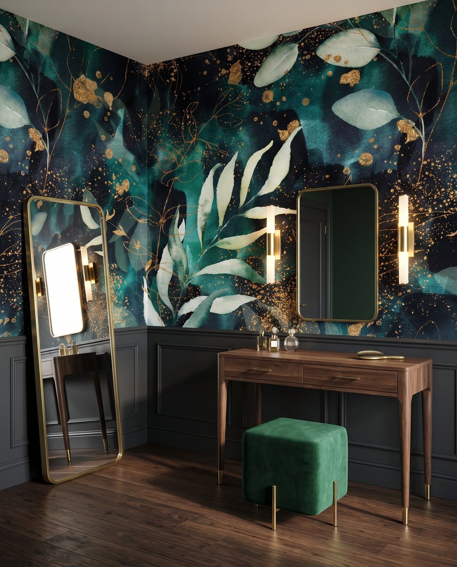 Een blad in nachtgroen in een interieur