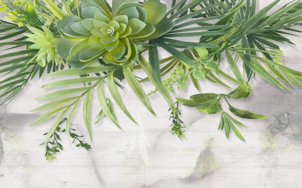 Vetplanten en bladeren hangen — volledig ontwerp