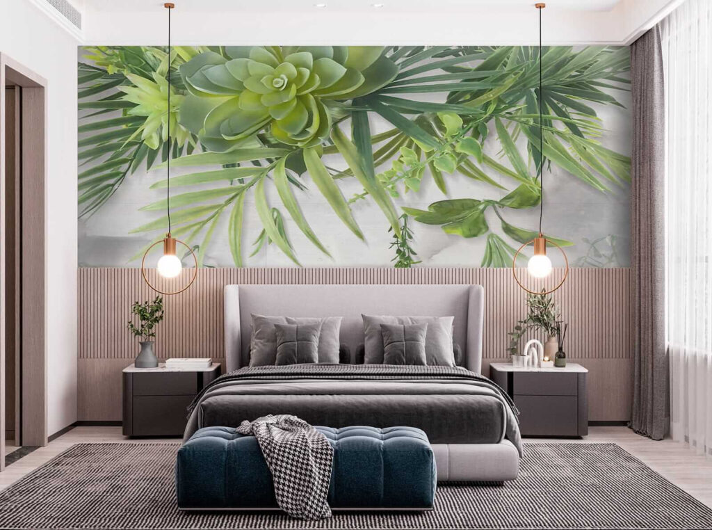 Vetplanten en bladeren hangen — interieur 7