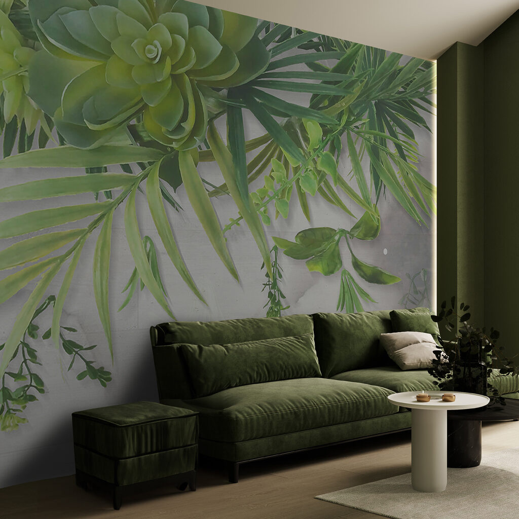 Vetplanten en bladeren hangen — interieur 12