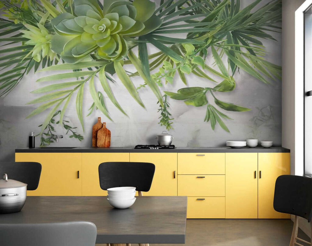 Vetplanten en bladeren hangen — interieur 9