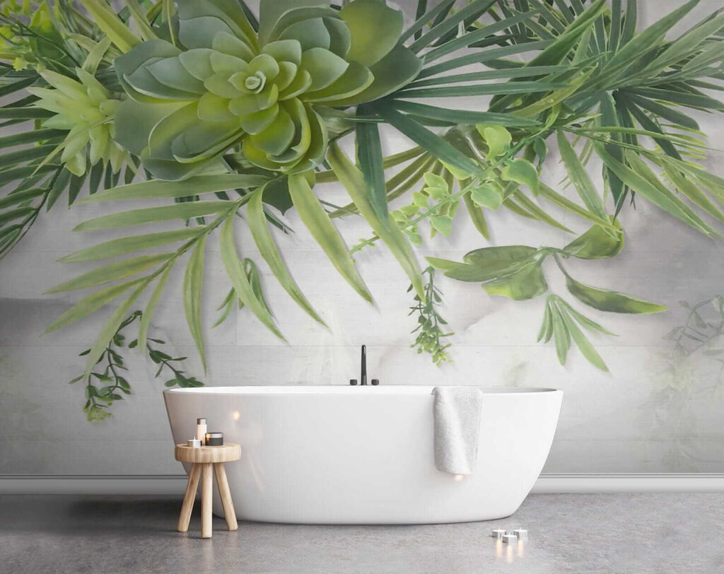 Vetplanten en bladeren hangen — interieur 10