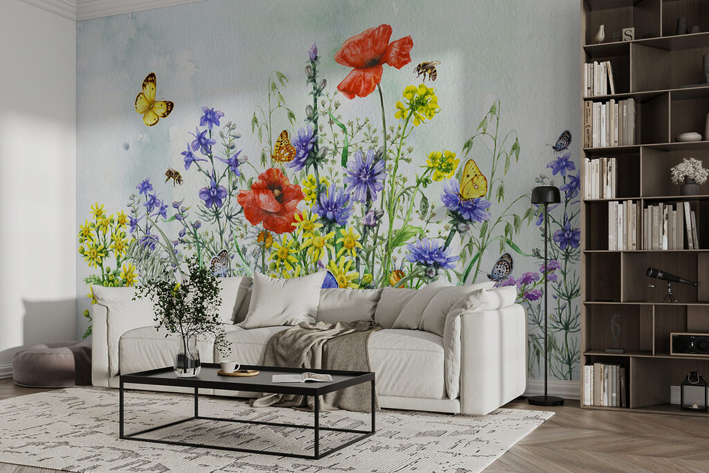 Vlinder bij kleurige veldbloemen — interieur 10