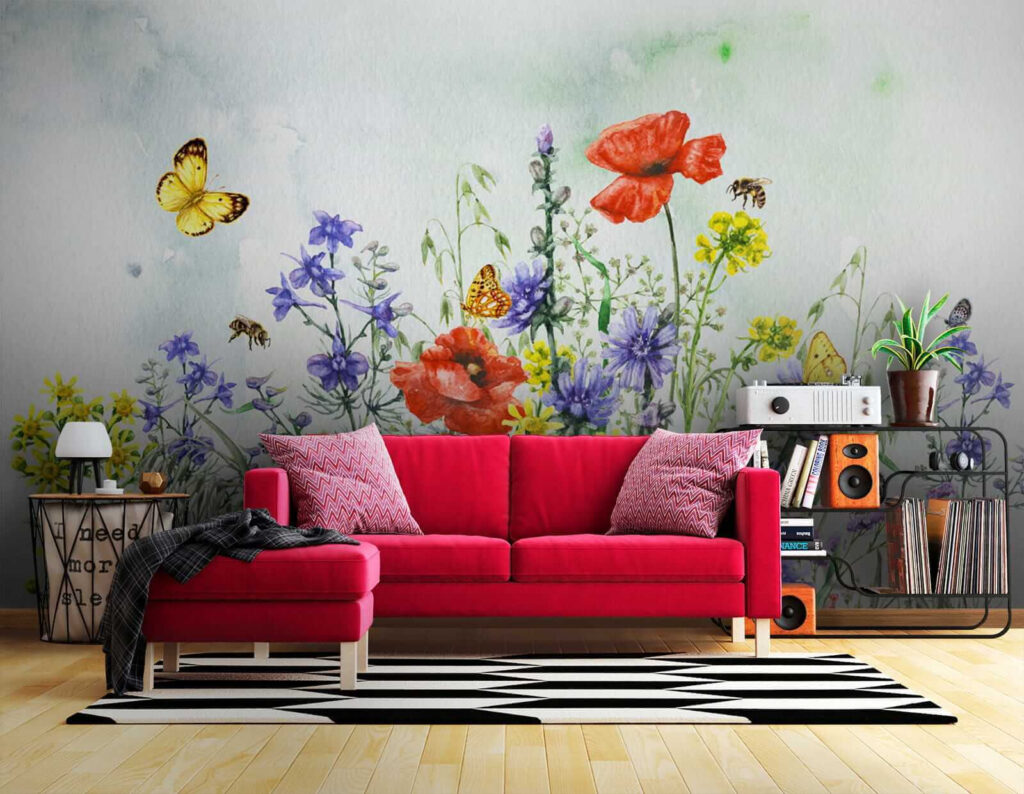 Vlinder bij kleurige veldbloemen — interieur 5