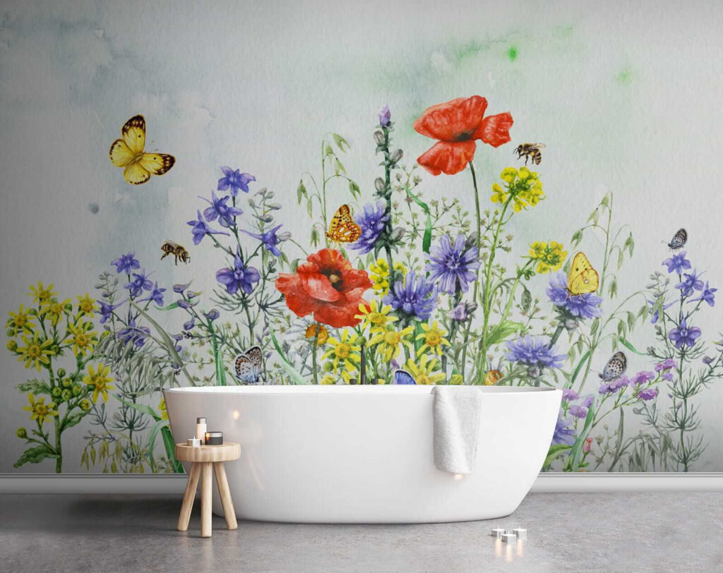 Vlinder bij kleurige veldbloemen — interieur 9
