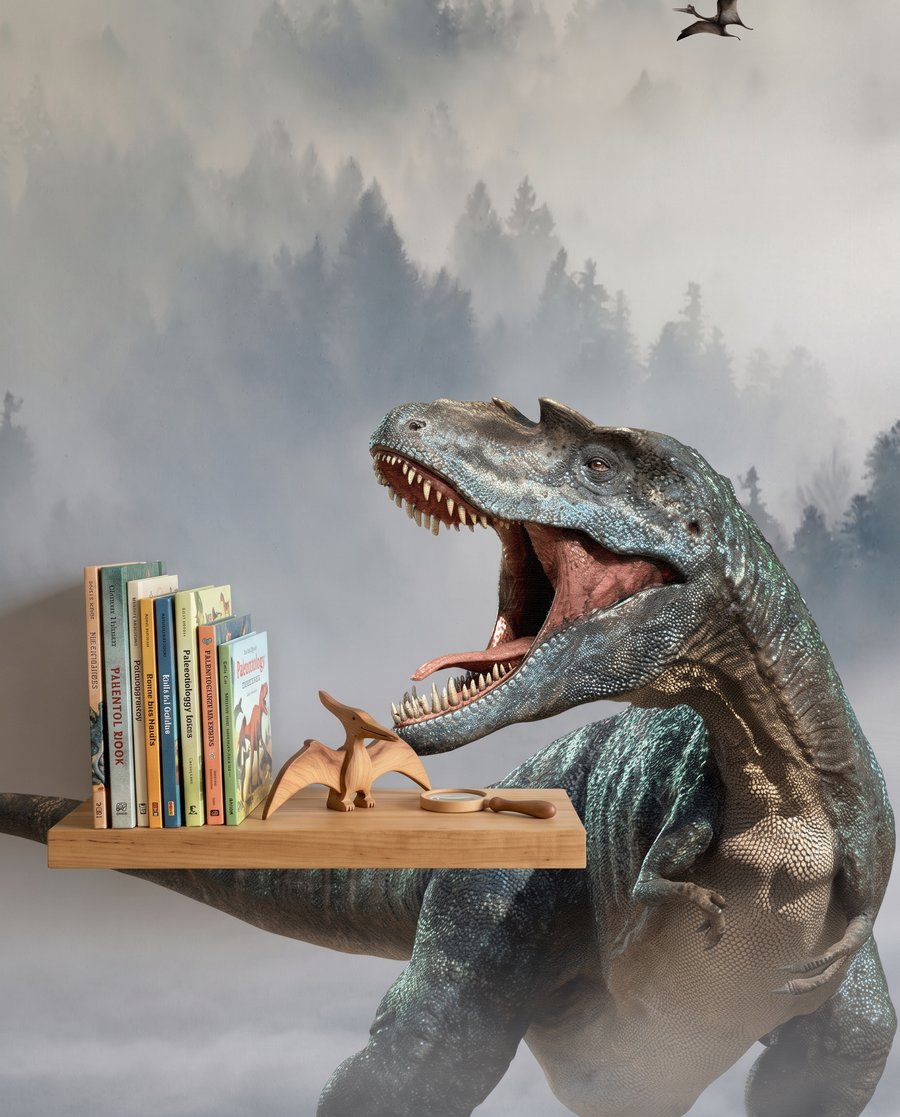 Dinosaurussen in bergmist — detail