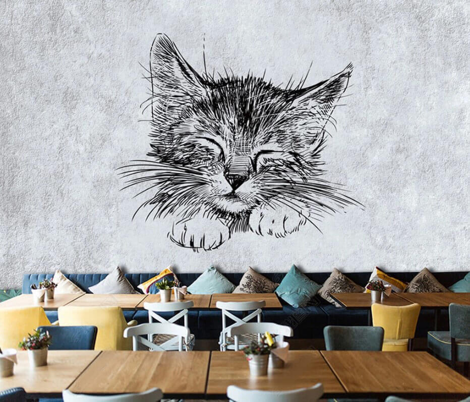 Tekening van een kat in een interieur