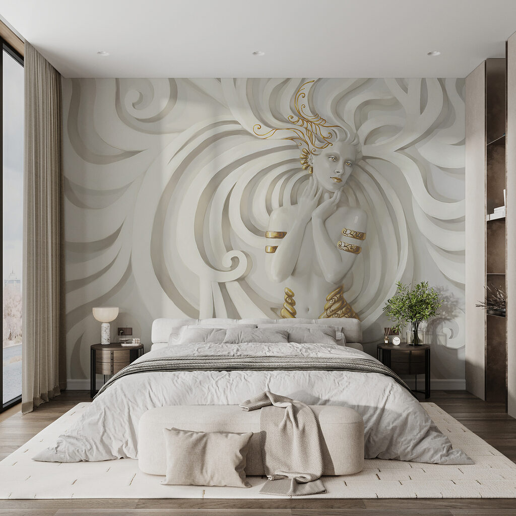 Vrouw tussen witte sierkrullen — interieur 4