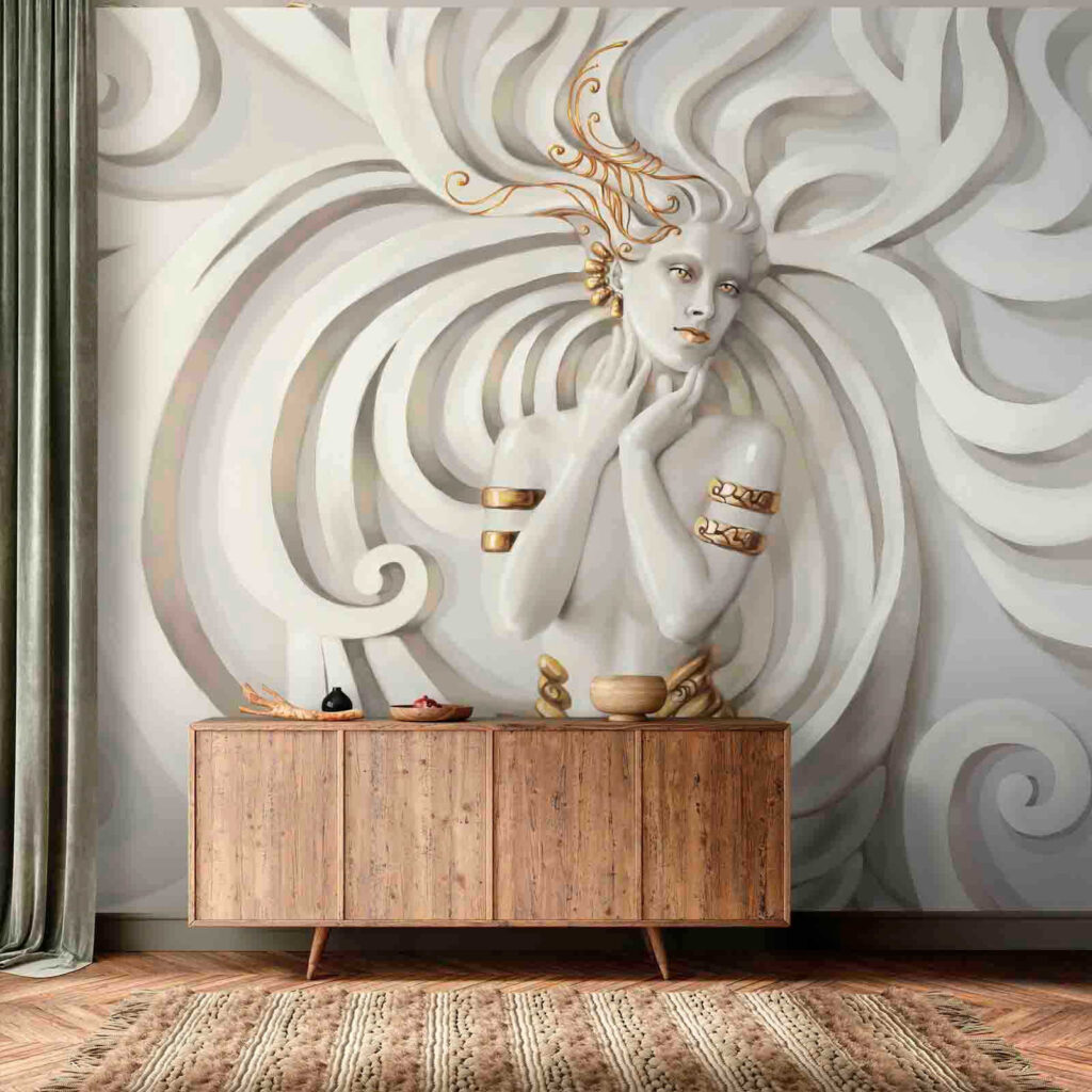 Vrouw tussen witte sierkrullen — interieur 2