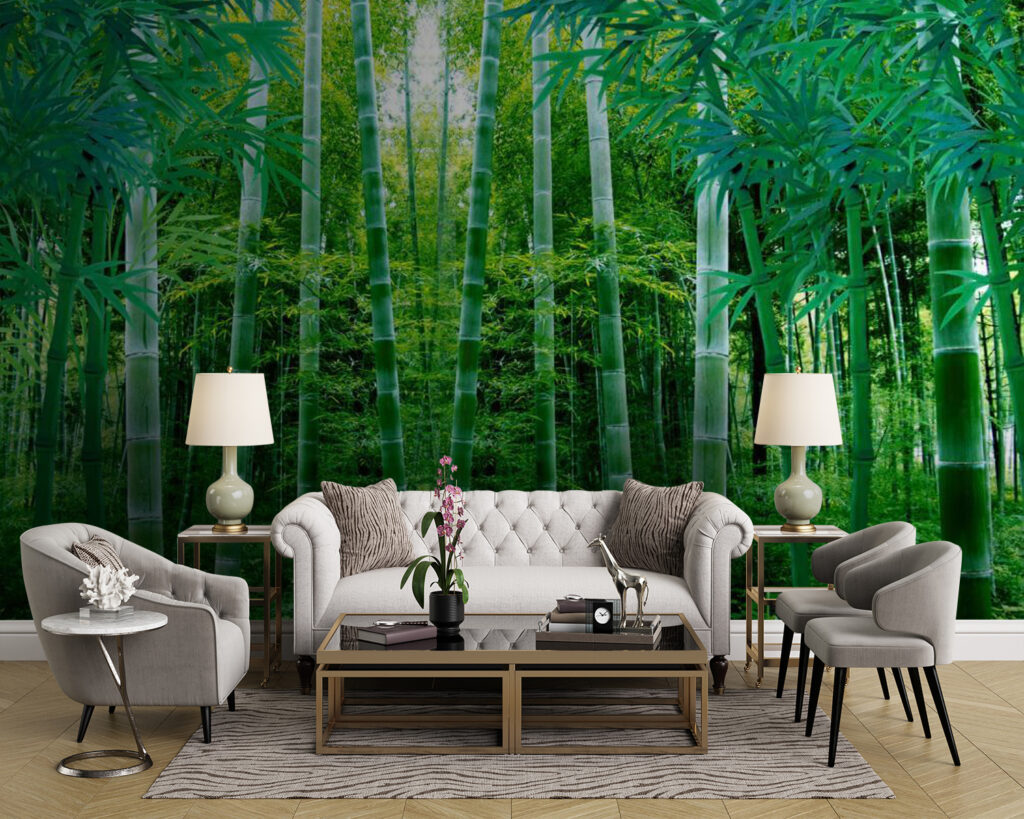 Licht tussen hoge bamboestammen — interieur 1