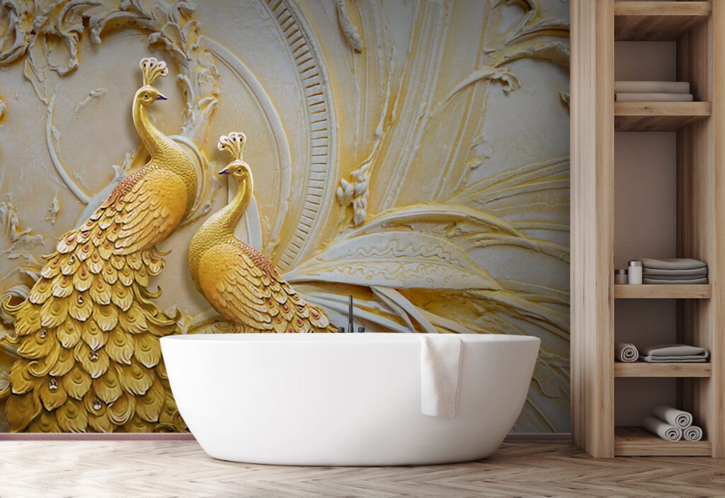 Goudkleurige pauwen in reliëf — interieur 10