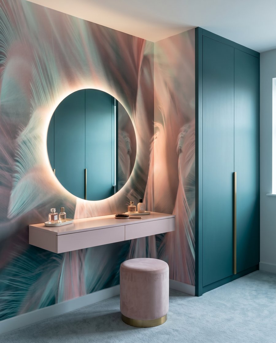 Veren in roze turkoois in een interieur