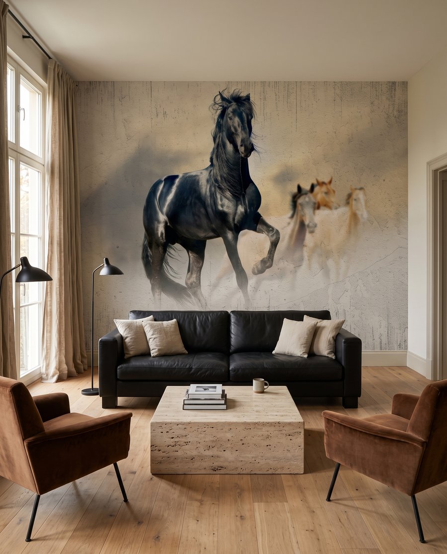 Paarden in het licht in een interieur