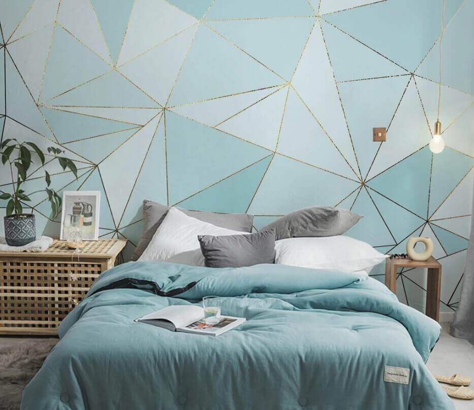 Blauw en wit driehoekpatroon — interieur 1