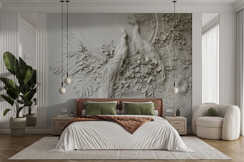 Pauwen in bleek bloemreliëf — interieur 6