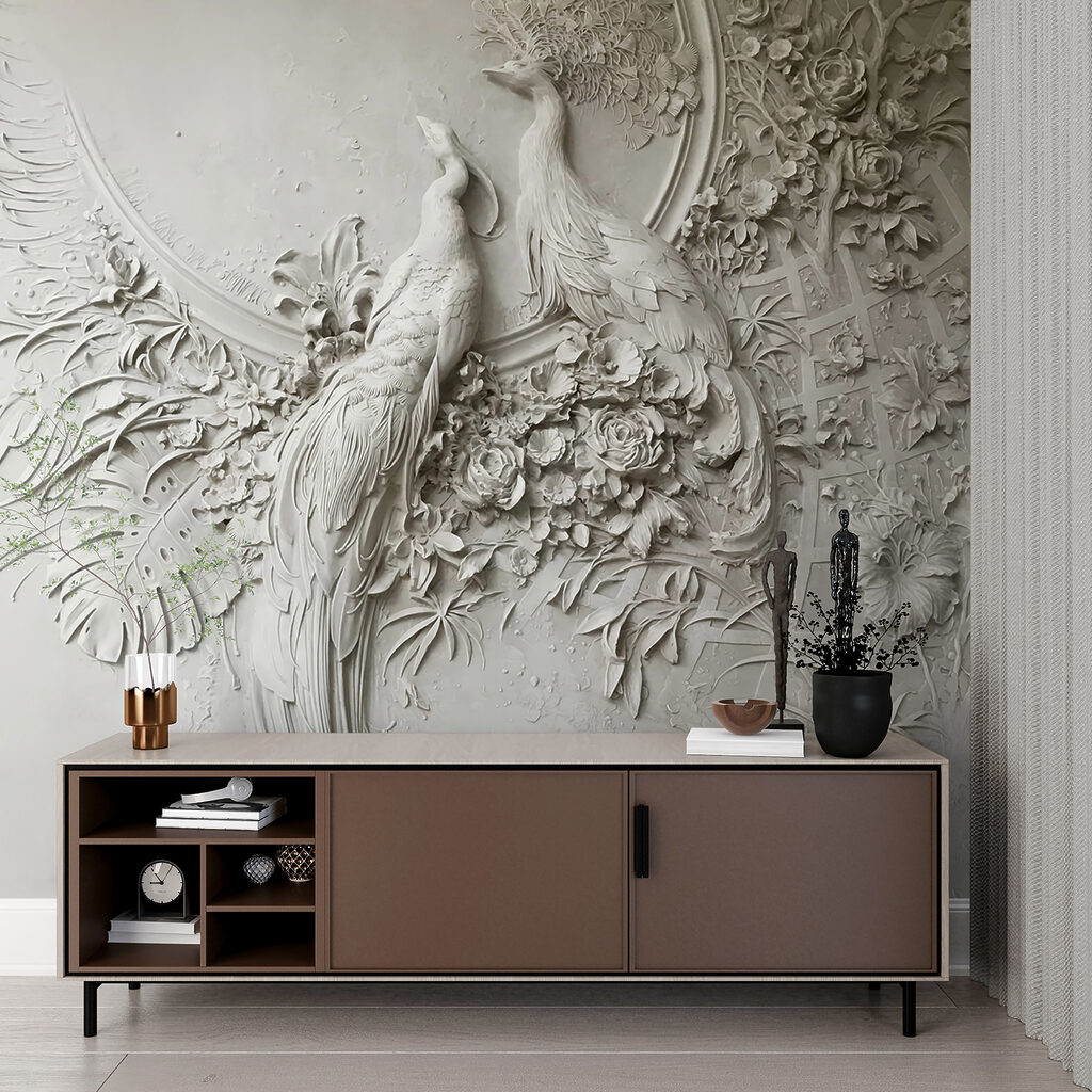 Pauwen in bleek bloemreliëf — interieur 7