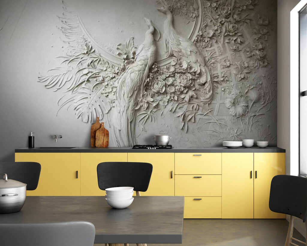 Pauwen in bleek bloemreliëf — interieur 5