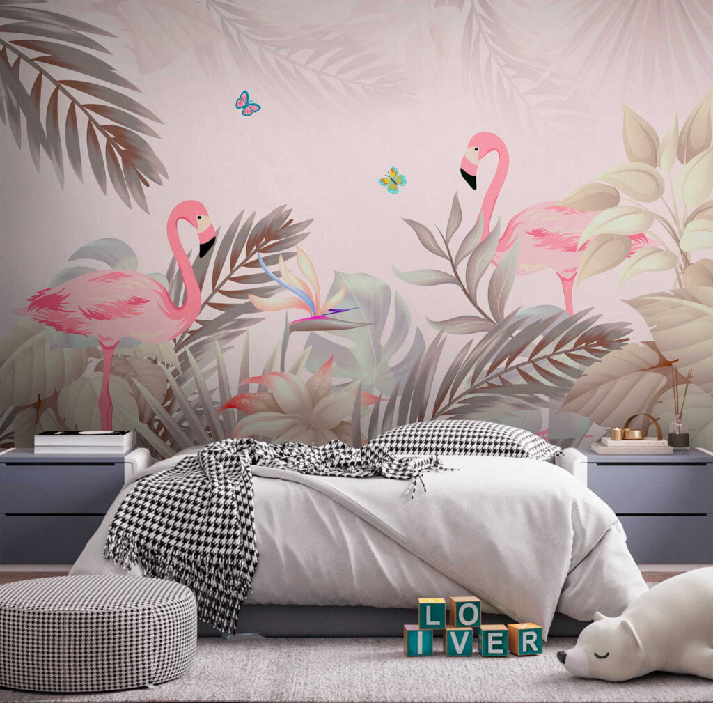 Flamingo's tussen zacht blad — interieur 3