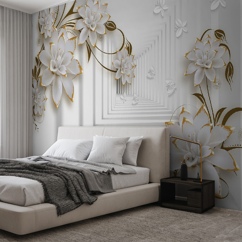 Bloemen langs witte gang — interieur 8