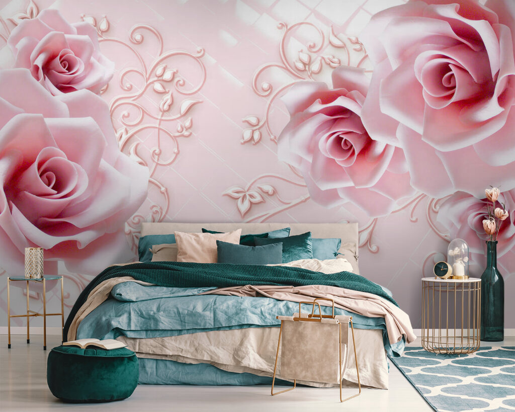 Rozen rond roze kussenruitjes — interieur 2