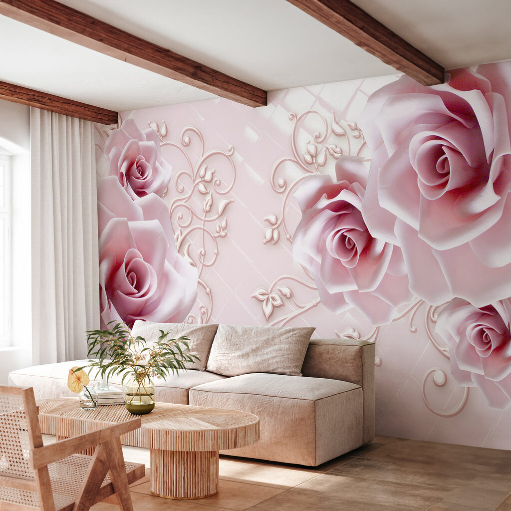 Rozen rond roze kussenruitjes — interieur 6