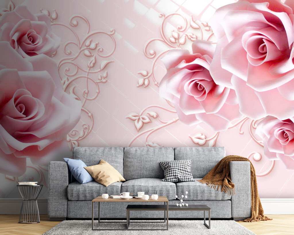 Rozen rond roze kussenruitjes — interieur 4