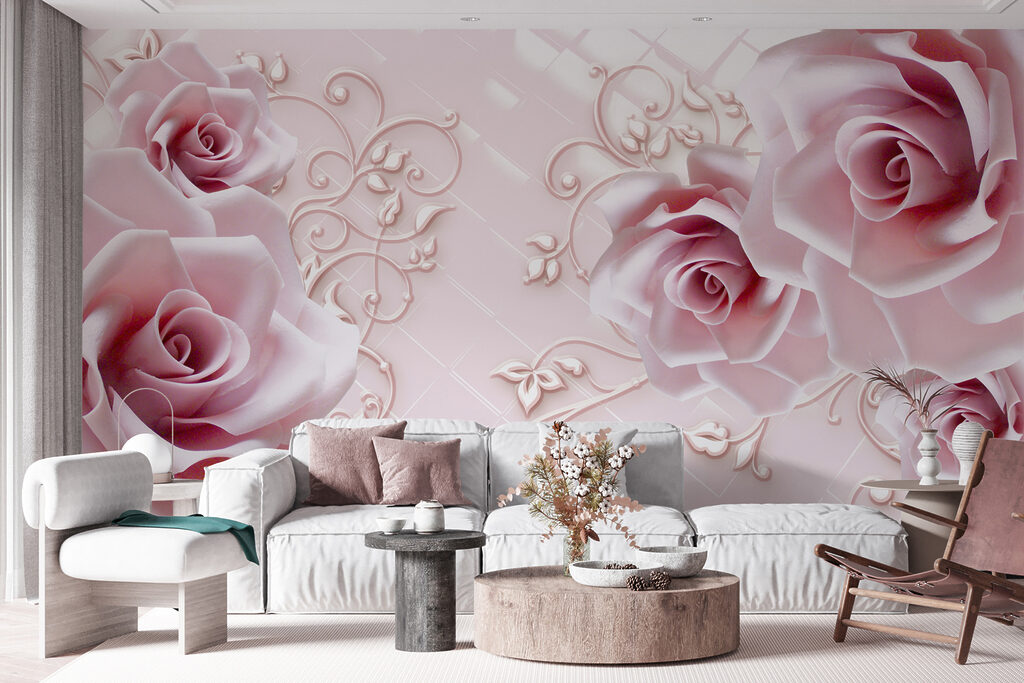 Rozen rond roze kussenruitjes — interieur 7