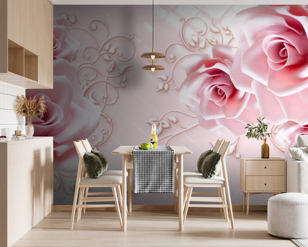Rozen rond roze kussenruitjes — interieur 1