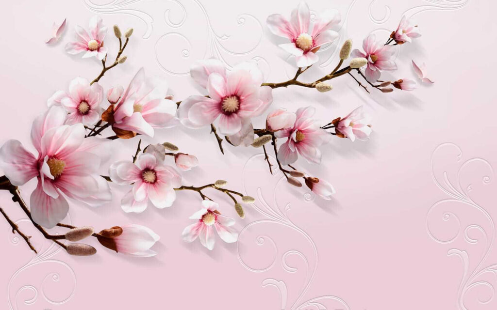 Magnolia op sierlijk roze — volledig ontwerp